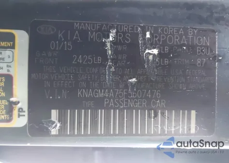 2015 Kia Optima Lx from USA, damaged, VIN KNAGM4A75F5607476